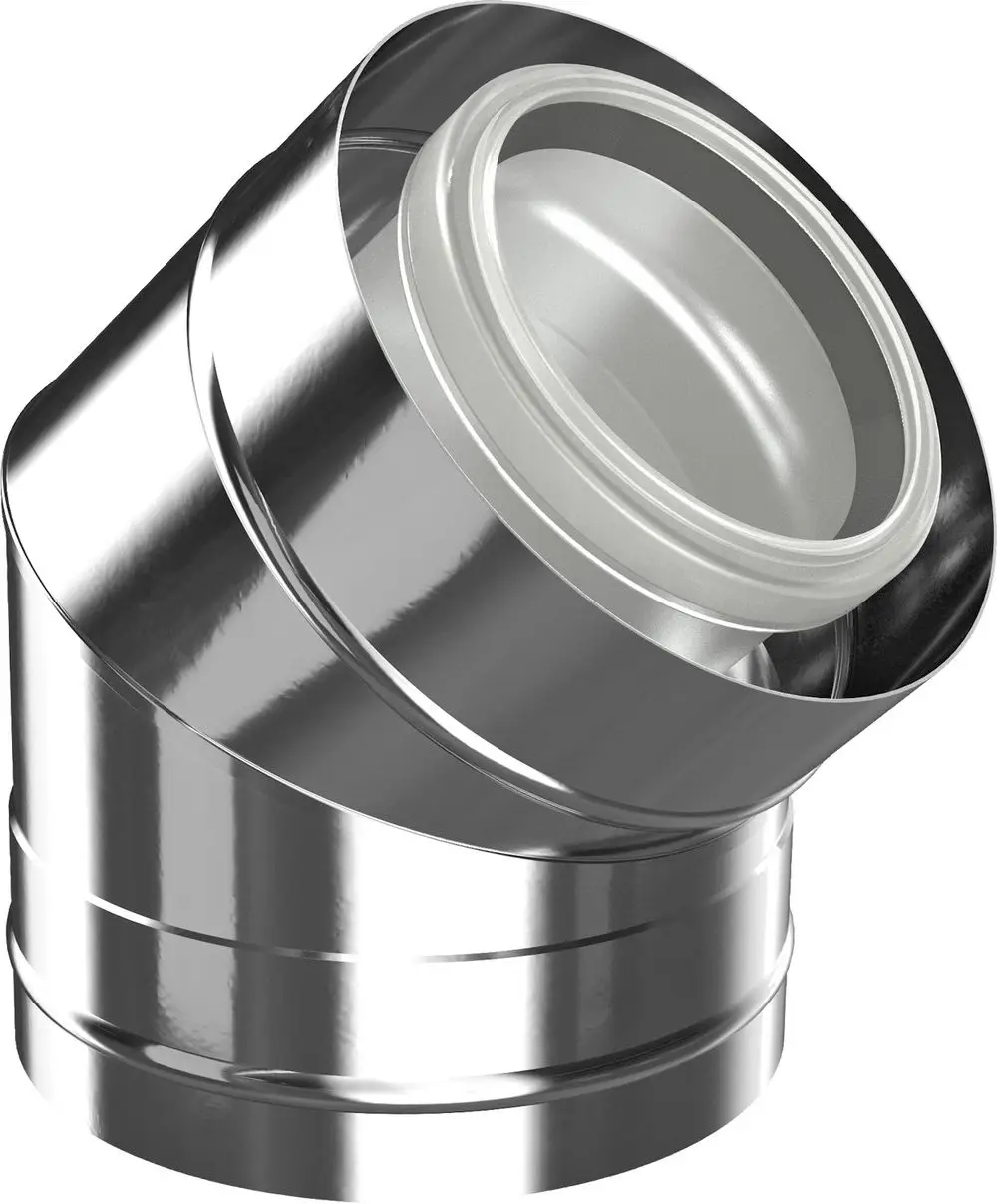 Edelstahlbogen mit einem Setzungswinkel von 45 Grad, konisch verjüngend. Produkt von Bosch für Abgasleitungen und Zubehör.